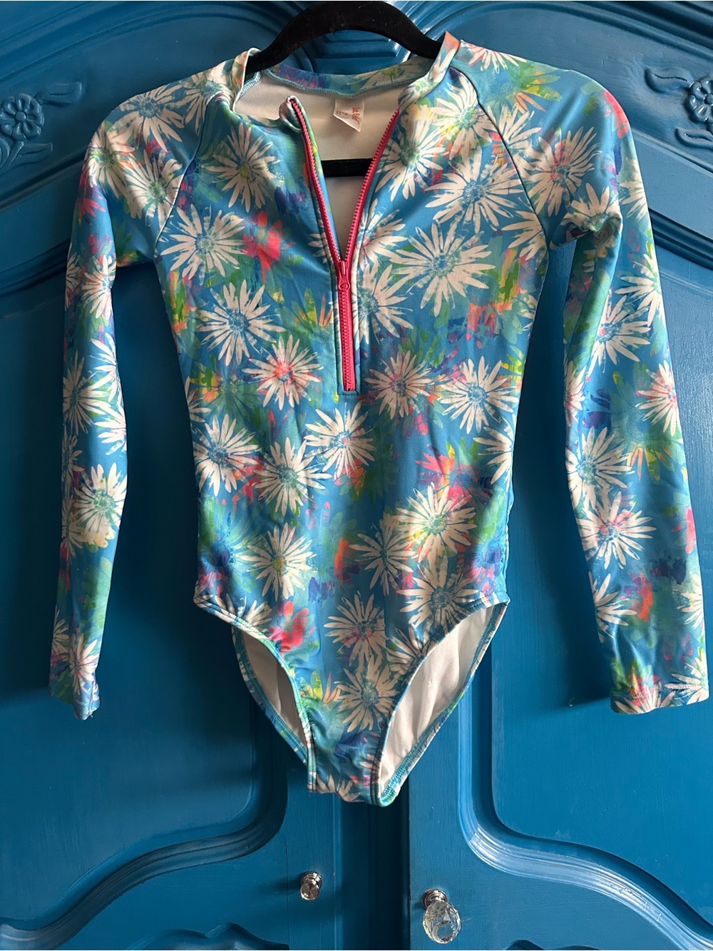 Cat & Jack Blue Floral Long-Sleeve One-Piece Swimsuit